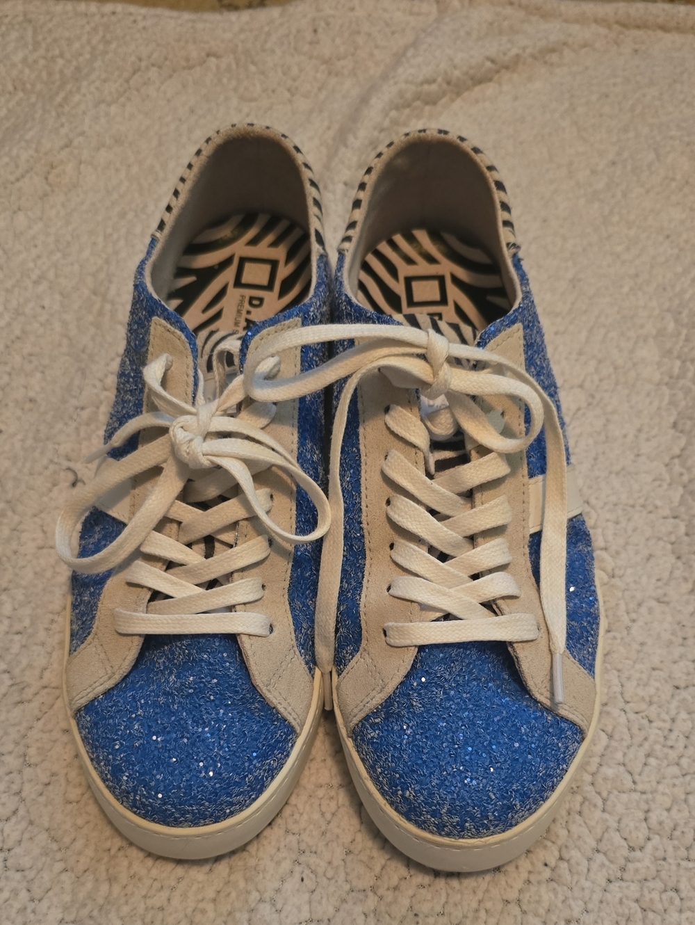 D.A.T.E Blue Glitter Lace-Up Women's Sneakers